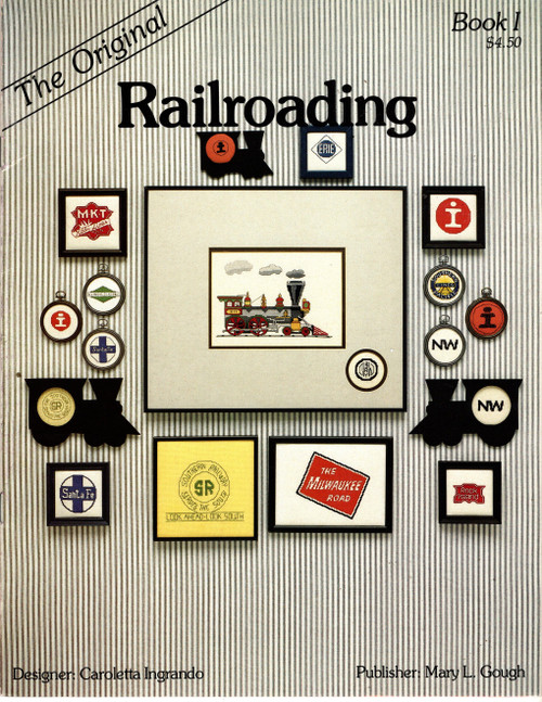 The Family Tree Railroading Book I Counted Cross Stitch Pattern booklet. Carolette Ingrando. Train, Norfolk and Western, Southern Pacific, Norfolk and Western Logo, Milwaukee Road, Santa Fe, Rock Island, Southern Railway, M.K.T. Katy Lines, Erie, Illinois Central, Illinois Central Gulf