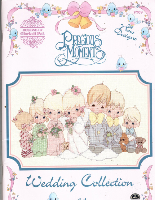 Designs by Gloria & Pat Precious Moments Wedding Collection PMR-9 Counted Cross Stitch Pattern booklet. I Give you My Love Forever True, Couple in Border, Wishing You Roads of Happiness, Will You Marry Me, Precious Memories, Blessing From Above, Bless You Two, Love is from Above, Making Wedding Plans, To Have and To Hold, The Perfect Match, You'll Always Be Daddy's Little Girl, Maid of Honor, Bridesmaid, Love is Heaven Bound, Love Vows to Always Bloom, Flower Girl, Flower Girl revised, Love Promises Are True, Ring Bearer's Pillow, Heaven Bless, Alphabets, Hispanic Couple, African-American Couple, Bride and Groom, Wedding Party, Bridesmaid, Ring Bearer, Best Man, Groom, Bride, Maid of Honor, This is the Day the Lord Has Made, Wishing You Roads of Happiness, Precious Memories, With This Ring, Puppy Love is From Above, Precious Memories, Heaven Bless Your Togetherness, Sealed with a Kiss, I Still Do boy, I Still Do girl, The Lord is Your Light to Happiness