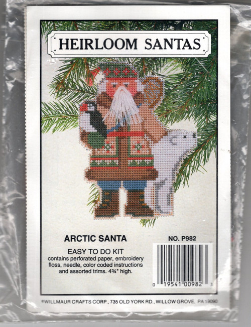 Willmaur HEIRLOOM SANTA Arctic Santa counted cross stitch perforated paper kit. Kit include perforated paper, thread, charted design, accessories and instructions