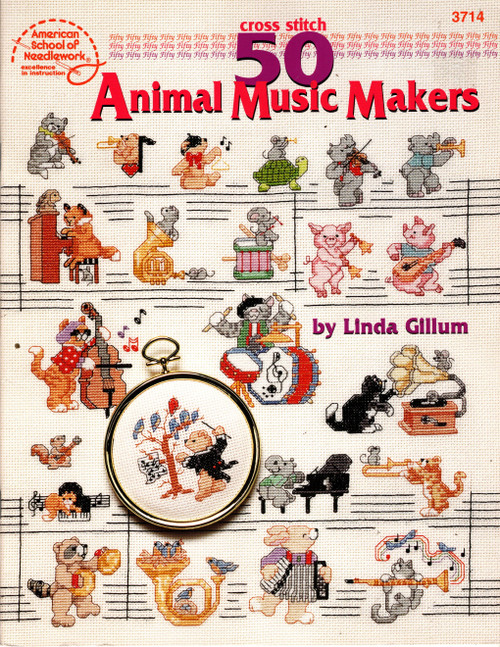 American School of Needlework Cross Stitch 50 Animal Music Makers Counted Cross Stitch Pattern booklet. Linda Gillum