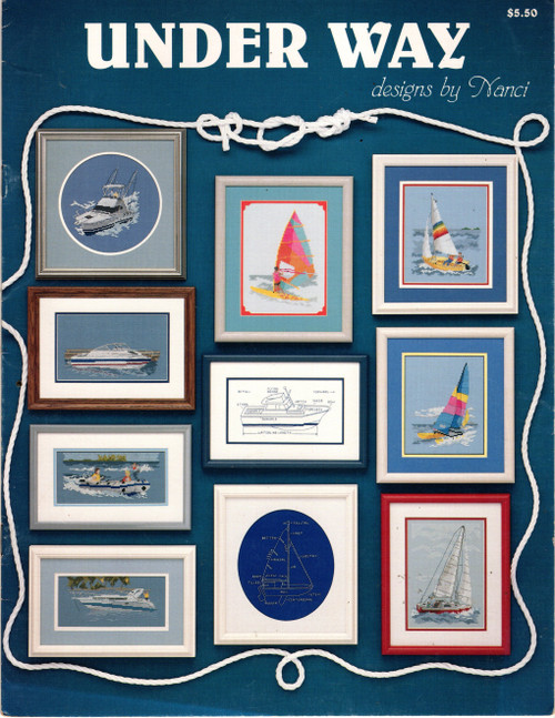 Designs by Nanci Under Way counted cross stitch leaflet. Sailboats, boats