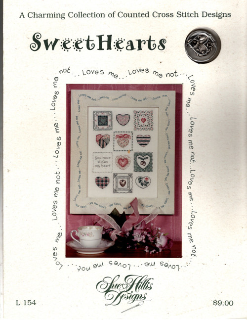 Sue Hillis Designs Sweet Hearts counted cross stitch leaflet with charm