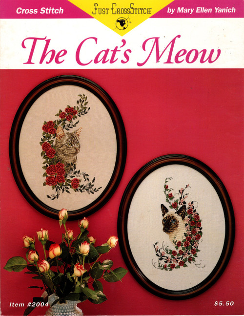 Just Cross Stitch The Cat's Meow Counted Cross Stitch Pattern leaflet. Mary Ellen Yanich. Gray Cat, Brown Cat