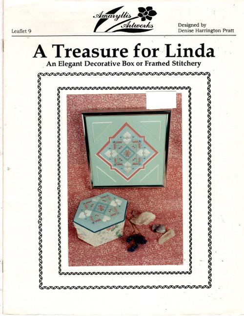 Amaryllis Artworks A Treasure for Linda counted cross stitch leaflet. Denise Harrington Pratt. An Elegant Decorative Box or Framed Stitchery