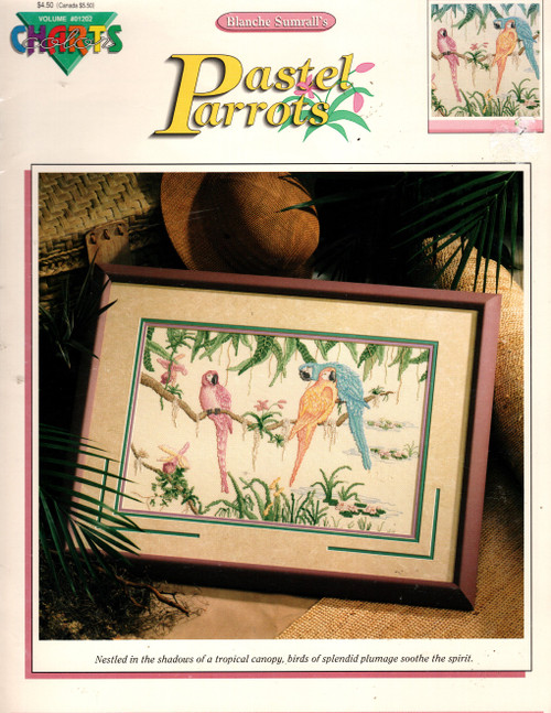 Color Charts Pastel Parrots Counted Cross Stitch Pattern booklet. Blanche Sumrall