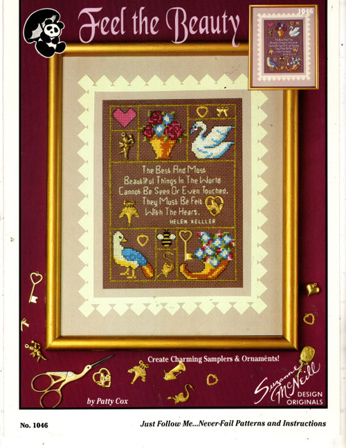 Design Original Feel the Beauty counted cross stitch leaflet. Patty Cox. Best and Most Beautiful Things, Best is Yet to Be, Heart Ornament