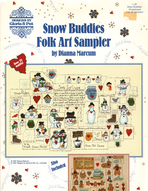 Designs by Gloria & Pat Snow Buddies Folk Art Sampler/Grandma's Gingerbread Folk Art Sampler Counted Cross Stitch Pattern booklet. Dianna Marcum