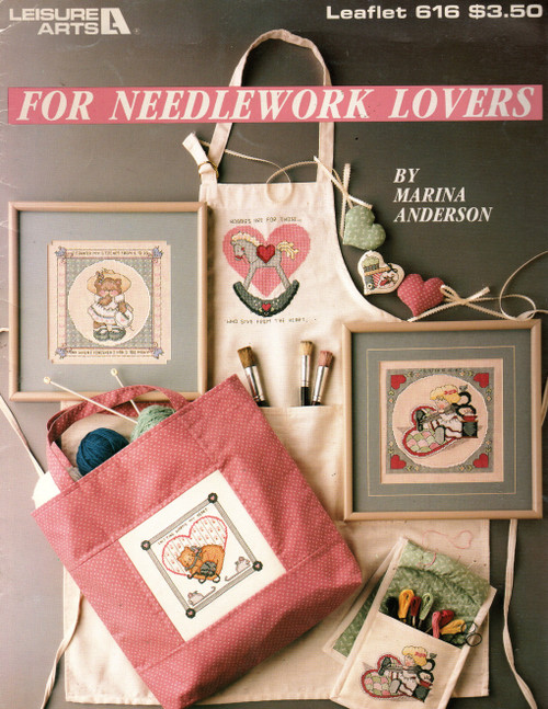 Leisure Arts For Needlework Lovers Counted Cross Stitch Pattern leaflet. Marina Anderson. I Counted My Stitches, Knitting Warms My Heart, Spool and Heart Border, Spool Hearted Woman, Sewing Heart, Hobby Horse, A Quilter at Heart