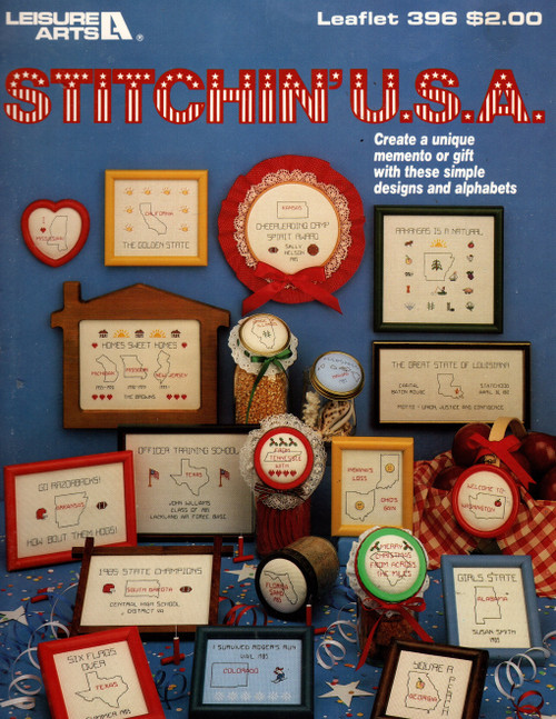 Leisure Arts Stitchin' USA counted Cross Stitch Pattern leaflet. Linda Culp Calhoun. Outline shapes for all 50 US States. Some mini motifs