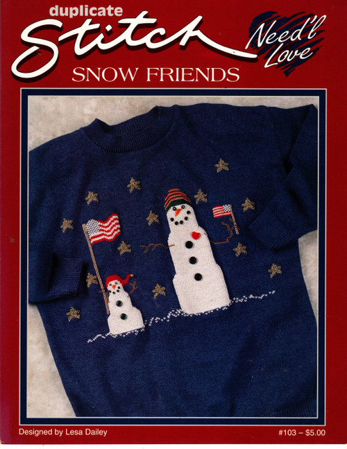 The Need'l Love Company Snow Friends Duplicate Stitch Counted cross stitch pattern leaflet. Lesa Dailey