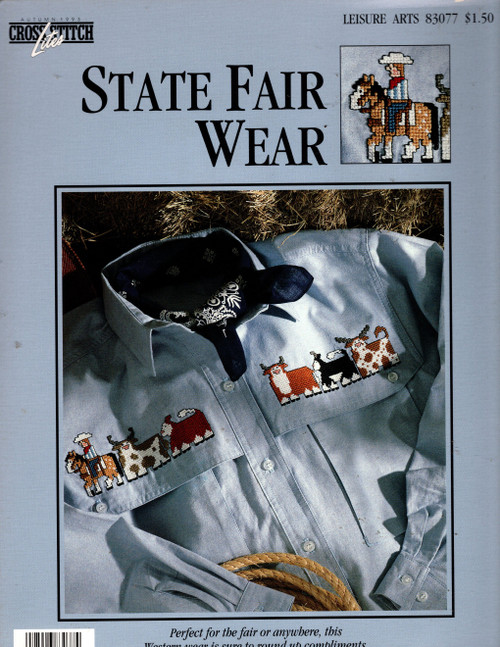 Leisure Arts Lite State Fair Wear Counted Cross Stitch Pattern leaflet. Polly Carbonari. Cowboy on horse, cow, steer