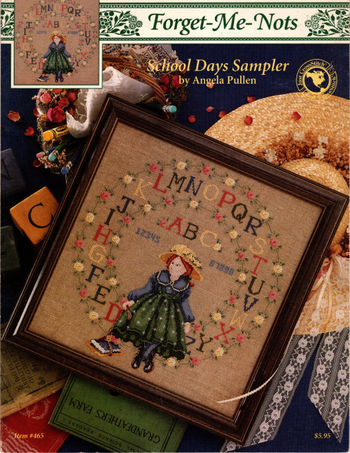 Just Cross Stitch Forget-Me-Nots School Days Sampler Counted Cross Stitch Pattern leaflet. Angela Pullen