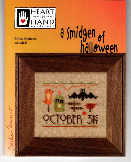 Heart in Hand A Smidgen of Halloween counted cross stitch pattern leaflet with embellishment pack. Cecilia Turner