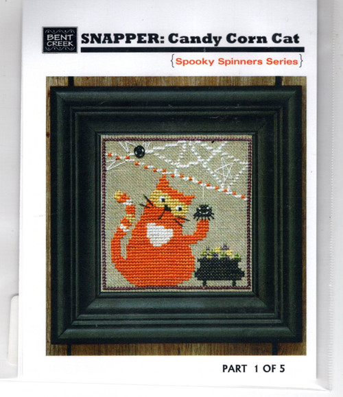 Bent Creek Snapper Candy Corn Cat counted cross stitch pattern chartpack with snap. Spooky Spinners Series