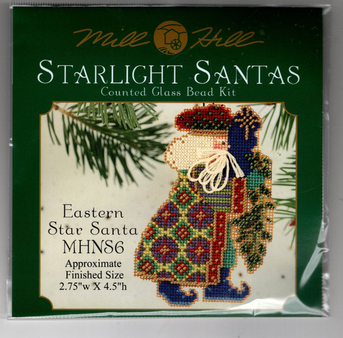 Mill Hill Eastern Star Santa Starlight Santas Kit Counted Cross Stitch Kit. This kit is from the 2000 series. The kit contains Beads, perforated paper, floss, needles, chart and instructions