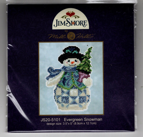Mill Hill Evergreen Snowman Kit Counted Cross Stitch Kit. Jim Shore. This kit is from the 2015 series. The kit contains Beads, perforated paper, floss, needles, chart