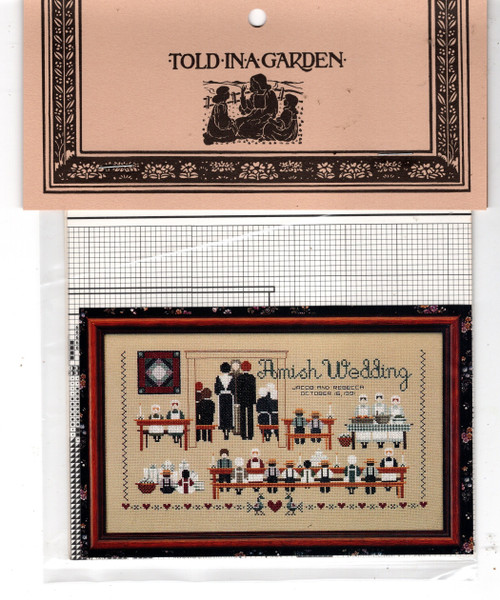 Told in a Garden Amish Wedding counted cross stitch pattern chartpack. Marilyn Leavitt-Imblum