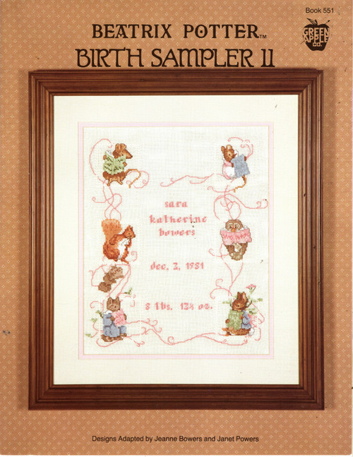 Green Apple Beatrix Potter Birth Sampler II counted cross stitch leaflet