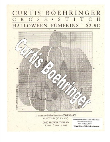 Curtis Boehringer Halloween Pumpkins Counted Cross Stitch Pattern leaflet. Happy Halloween, The Boo Pumpkin
