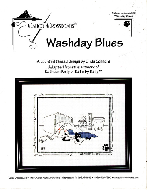 Calico Crossroads Washday Blues counted cross stitch leaflet. Linda Connors