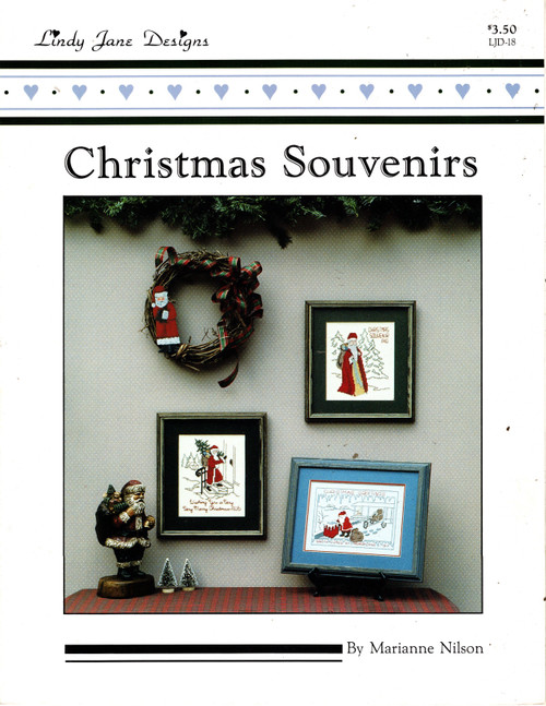 Lindy Jane Designs Christmas Souvenirs counted cross stitch pattern leaflet. Marianne Nilson. Santa Comes By Aeroplane 1917, Christmas Souvenir 1910, Merry Christmas 1906