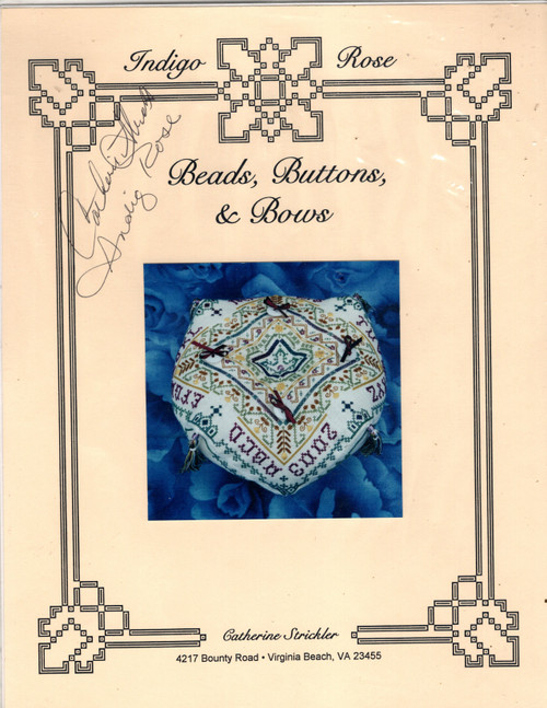 Indigo Rose Beads Buttons and Bows counted Cross Stitch Pattern chartpack. Catherine Strickler