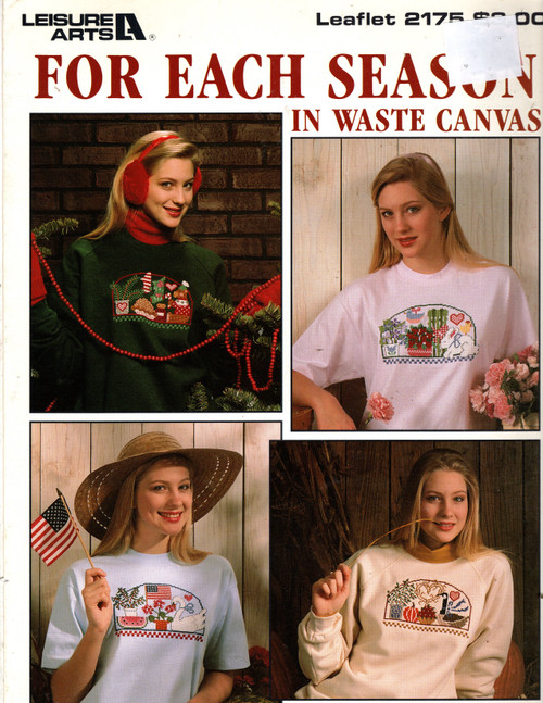 Leisure Arts For Each Season in Waste Canvas Counted Cross Stitch Pattern leaflet. Polly Carbonari. Summer, Spring, Winter, Fall