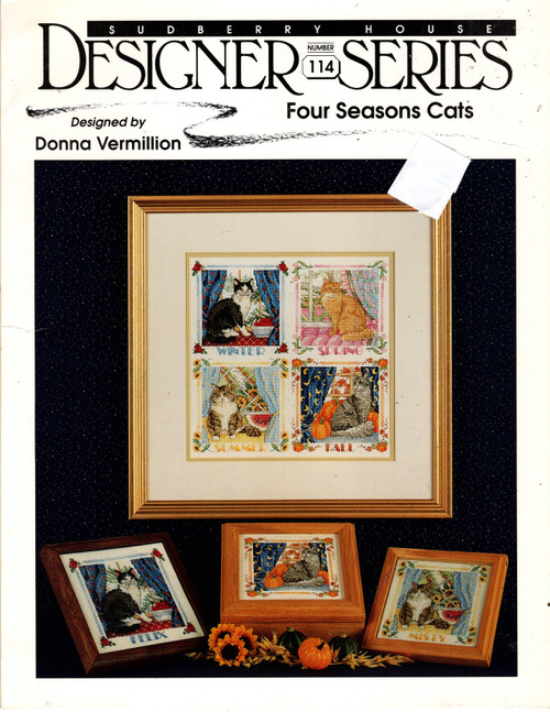 Sudberry House Designer Series Four Seasons Cats counted cross stitch leaflet. Donna Vermillion Giampa. Spring, Summer, Winter, Fall