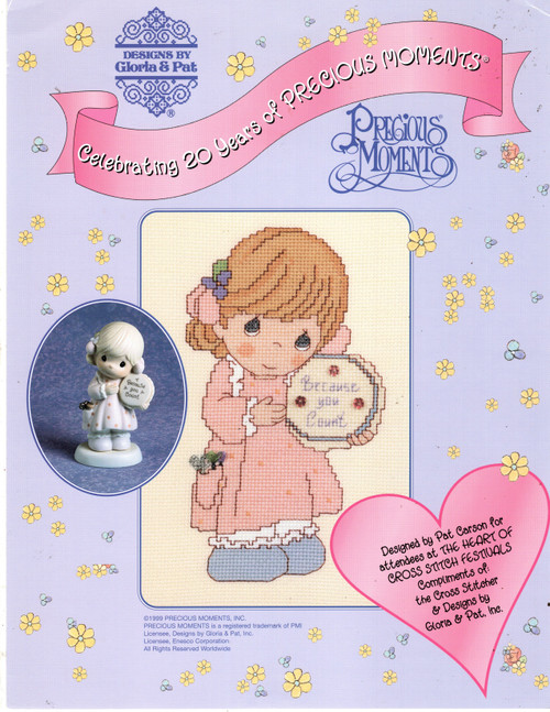 Designs by Gloria & Pat Precious Moments Because You Count 1999 Counted Cross Stitch chart. Designed by Pat Carson for the attendees at the Heart of Cross Stitch Festivals