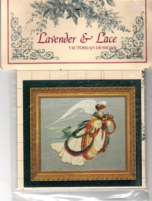 Lavender and Lace Angel of Autumn counted cross stitch chart. Marilyn Leavitt-Imblum