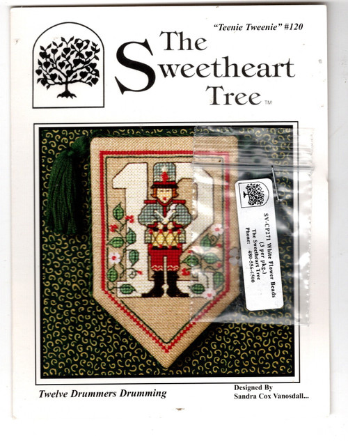 The Sweetheart Tree Twelve Drummers Drumming Couonted Cross Stitch Pattern leaflet with charm pack. Teenie Tweenie 120.  Sandra Cox Vanosdall