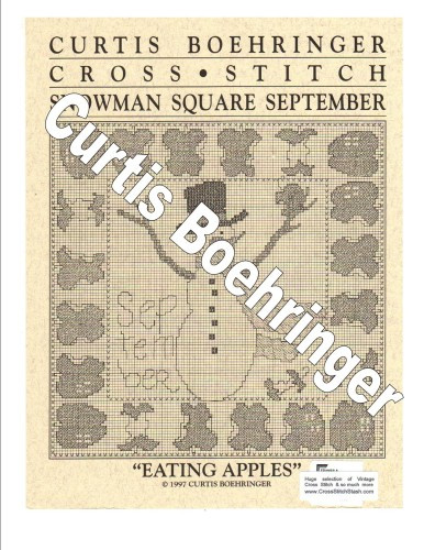Curtis Boehringer Snowman Squared September Cross Stitch Pattern. Eating Apples