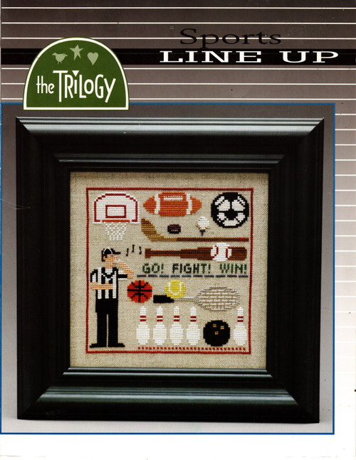 The Trilogy Sports Line Up counted cross stitch pattern leaflet. Ruth Sparrow Gendron, Cecilia Turner, Marsha Worley, Elizabeth Newlin