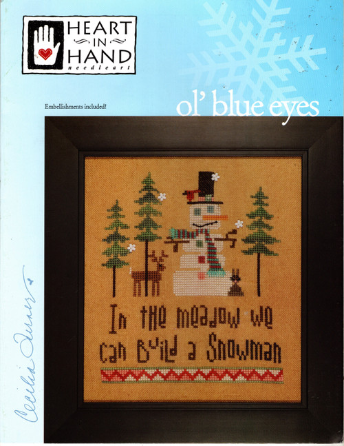 Heart in Hand Ol' Blue Eyes counted cross stitch pattern leaflet with embellishement pack. Cecilia Turner