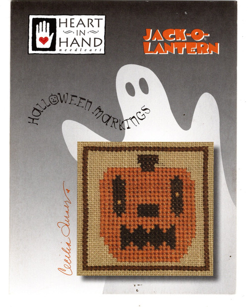 Heart in Hand Halloween Markings Jack-O-Lantern counted cross stitch pattern leaflet. Cecilia Turner