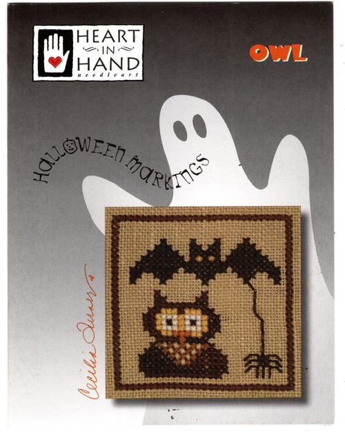 Heart in Hand Halloween Markings Owl counted cross stitch pattern leaflet. Cecilia Turner