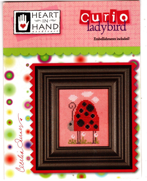 Heart in Hand Curio Ladybird counted cross stitch pattern leaflet with bead pack. Cecilia Turner.