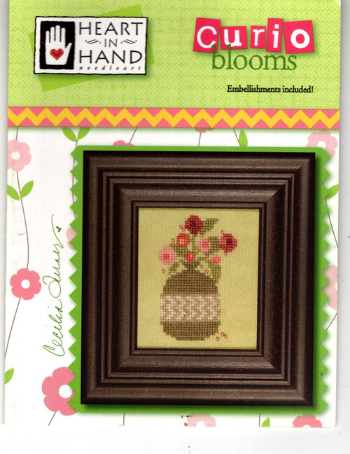 Heart in Hand Curio Blooms counted cross stitch pattern leaflet with bead pack. Cecilia Turner