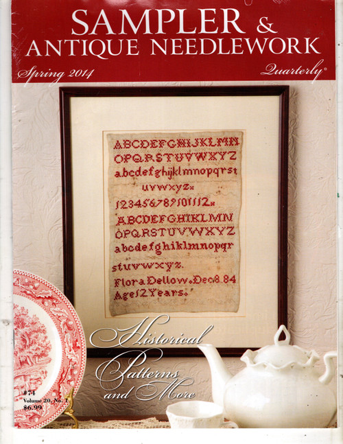 Sampler and Antique Needlework Quarterly Magazine Spring 2014 Volume 20 Number 1 cross stitch magazine. 1892 M Detlefsen Sampler, 1909 Bird Needlebook, Sampler Purse, 1884 Flora Dellow Sampler, 1848 Jane Ann Smith Sampler