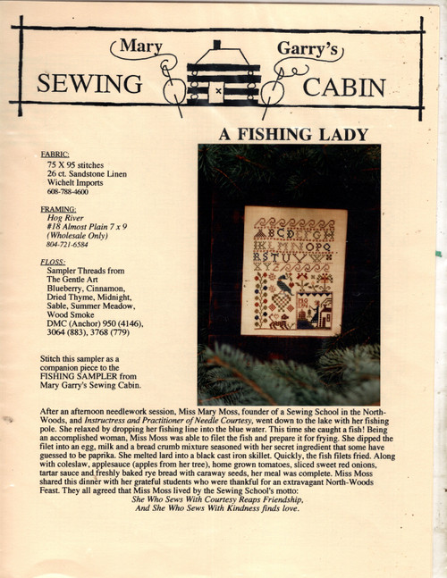 Mary Garry's Sewing Cabin A Fishing Lady counted Cross Stitch Pattern chartpack