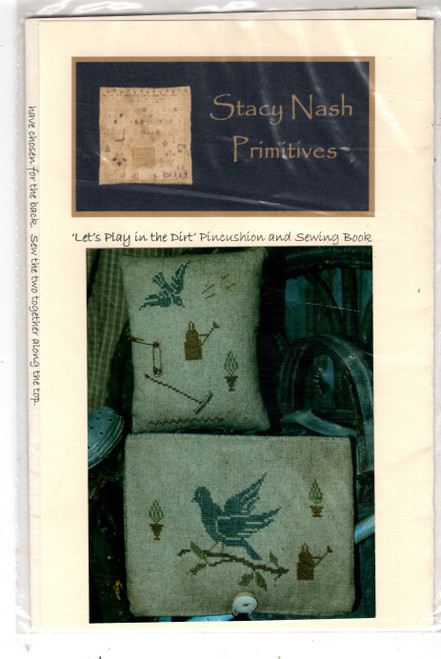 Stacy Nash Designs Let's Play in the Dirt Pincushion and Sewing Book counted cross stitch chartpack