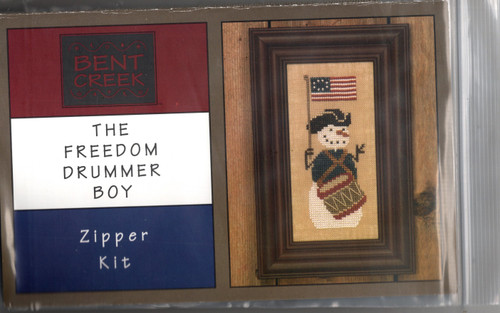 Bent Creek Zippers The Freedom Drummer Boy counted cross stitch pattern kit. Kit includes 18 count linen, threads, embellishments, needle, chart
