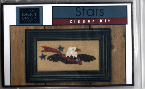 Bent Creek Zippers Stars Eagle counted cross stitch pattern kit. Kit includes 18 count linen, threads, embellishments, chart