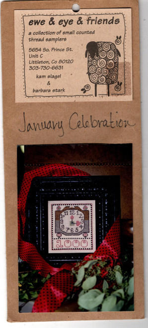 Ewe and Eye and Friends January Celebration Counted Cross Stitch Pattern chart with button