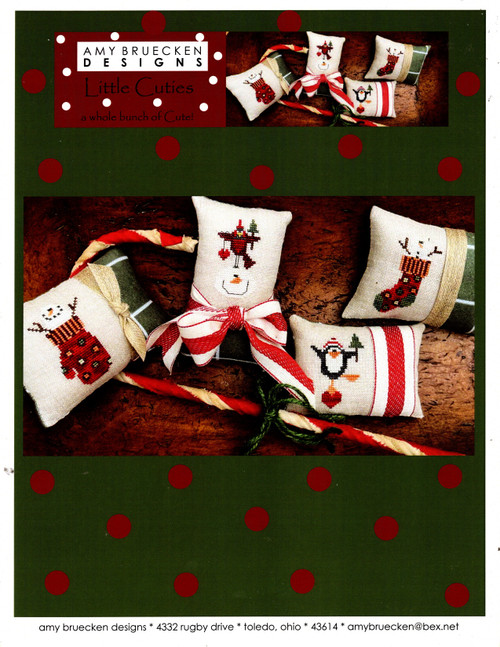Amy Bruecken Designs Little Cuties counted cross stitch leaflet.   Mitten, Stocking, Penguin, Cardinal