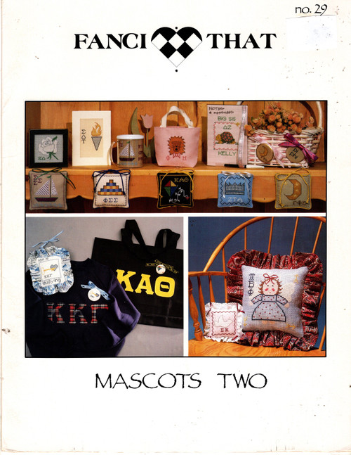Fanci That Mascots Two counted Cross Stitch Pattern leaflet. Delta Zeta, Kappa Kappa Gamma, Phi Mu, Gamma Phi Beta, Kappa Alpha Theta, Phi Sigma Sigma, Pi Beta Phi, Kappa Delta, Sigma Delta Tau, Sigma Kappa, Sigma Sigma Sigma, Zeta Tau Alpha