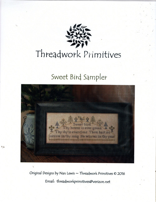 Threadwork Primitives Sweet Bird Sampler counted cross stitch chartpack. Nan Lewis