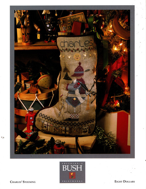 Shepherd's Bush Charles's Stocking Counted Cross Stitch Pattern leaflet. Tina Richards Herman