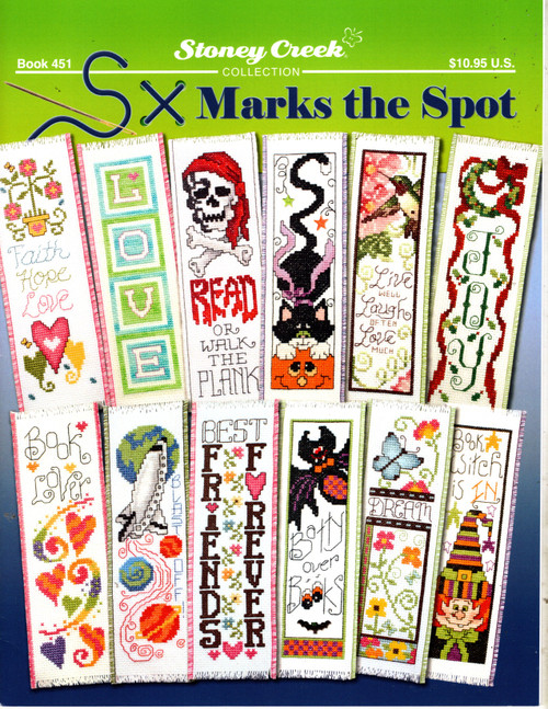 Stoney Creek X Marks the Spot Counted cross stitch pattern booklet. Walk the Plank, Book Witch Is In, Kitty and Jack O Lantern, Batty Over Books, Dream, Live Laugh Love Hummingbird, Joy, Love, Book Lover, Blast Off, Faith Hope Love, Best Friends