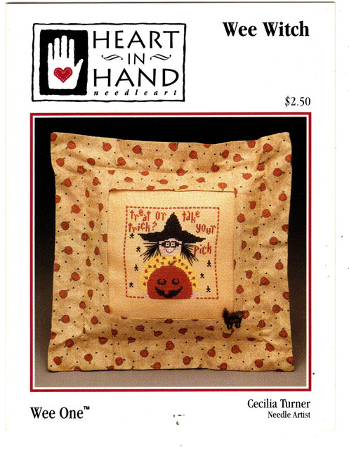 Heart in Hand Little Wee One Wee Witch counted cross stitch pattern leaflet. Cecilia Turner